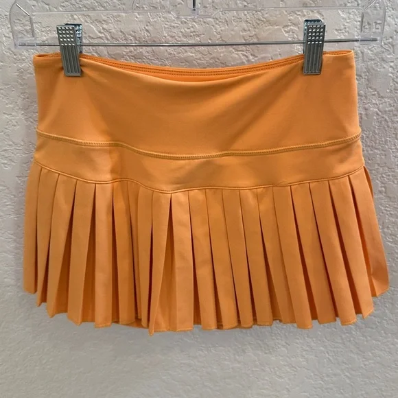 Gold Hinge Sunrise Orange Pleated Tennis Skirt, Size Small - Picture 2 of 12